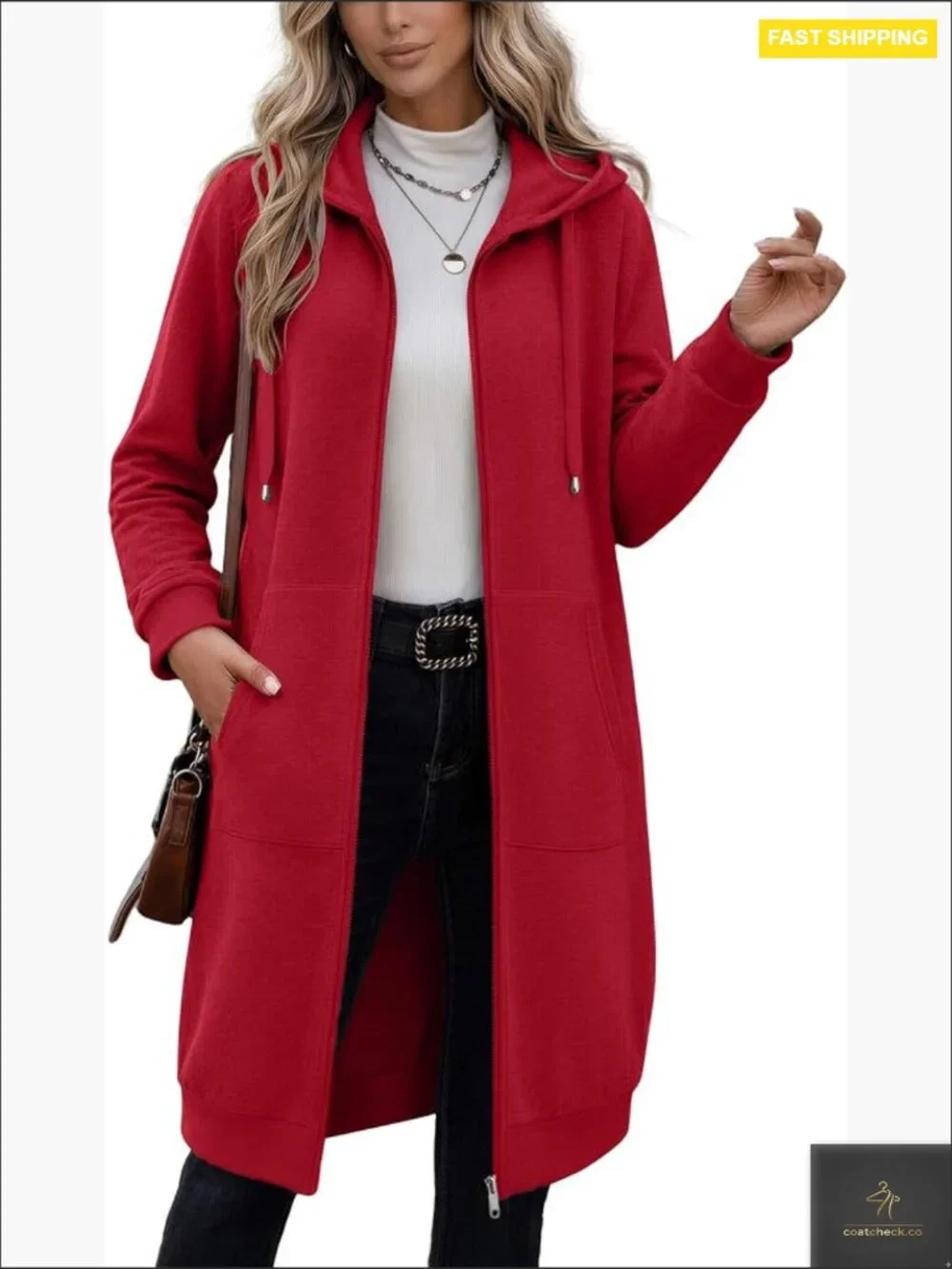 Oversized Zip Up Hoodie Fleece Longline Casual Jacket with Pockets Trendy